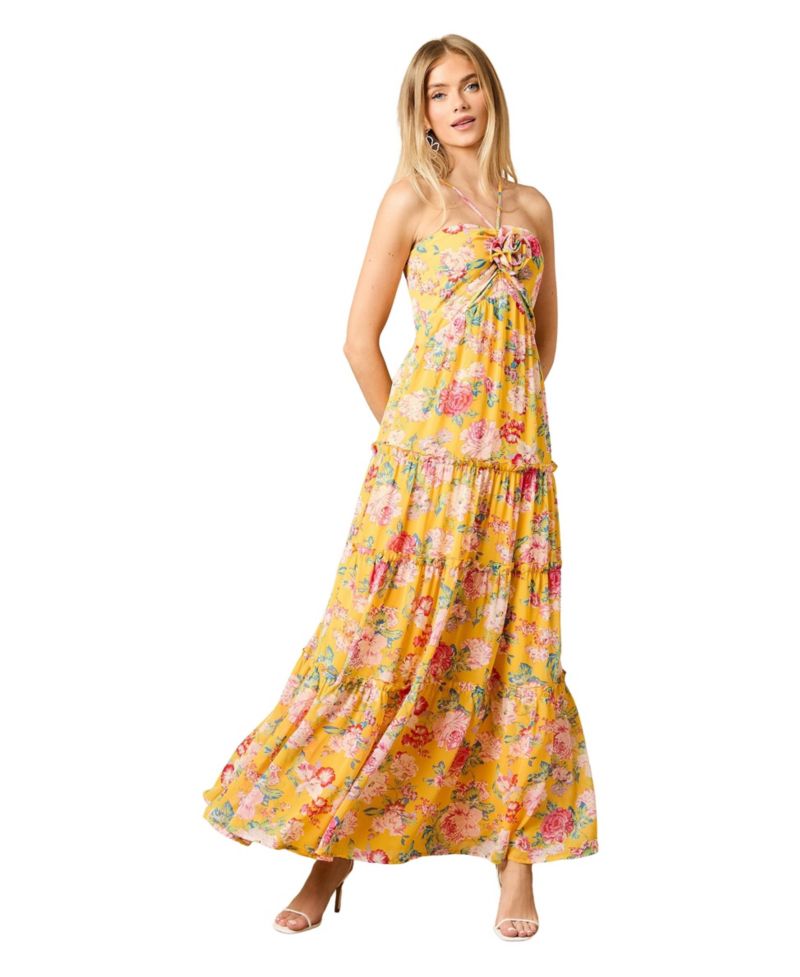 Women's Rosette Detail Halterneck Midi Dress