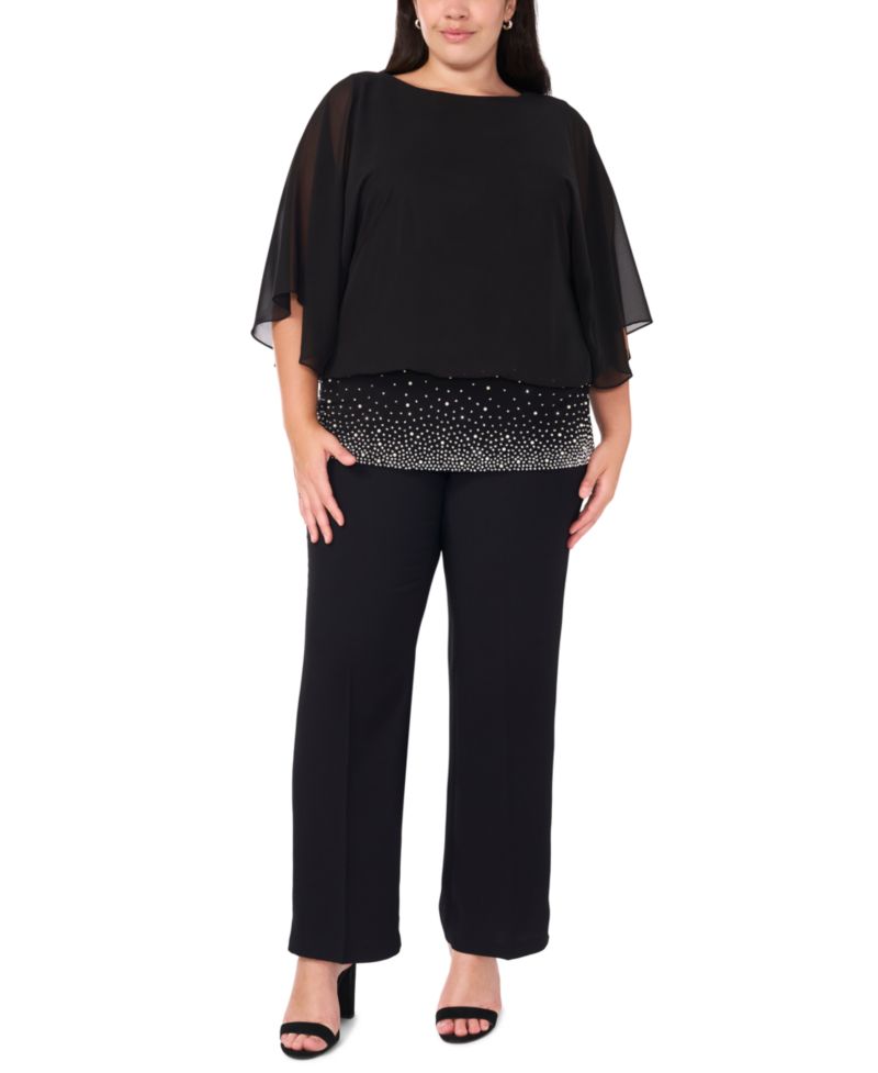 Plus Size Embellished Chiffon Blouse