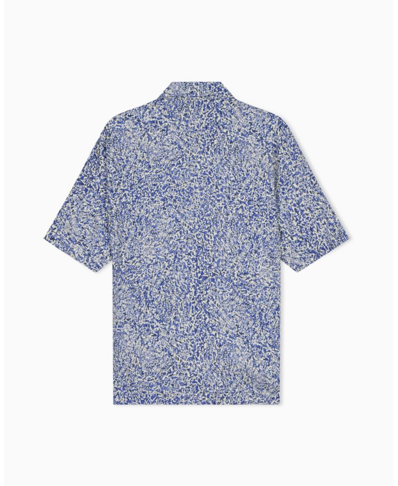 Men's Short Sleeve All-Over Logo Woven Button-Down Shirt
