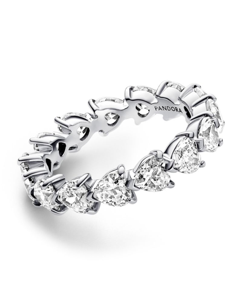 Sterling Silver with Clear Cubic Zirconia Hearts Ring