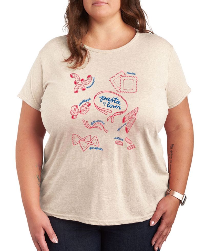 Plus Size Pasta Lover Graphic Crew Neck T-Shirt