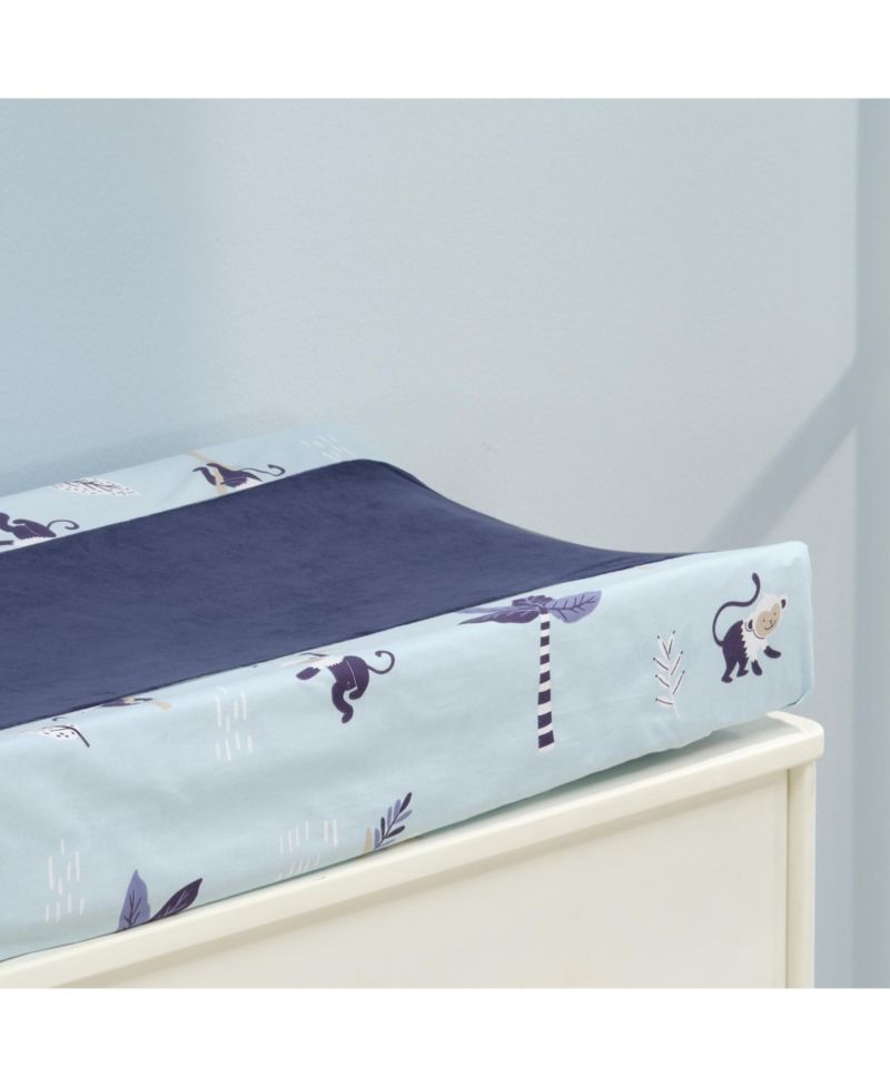 Lambs and Ivy Jungle Party Blue Monkey/Palm Tree Changing Pad Cover