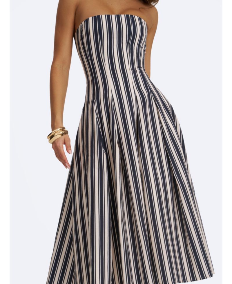 Women's Wyanne Linen-Blend Striped Strapless Midi Dress