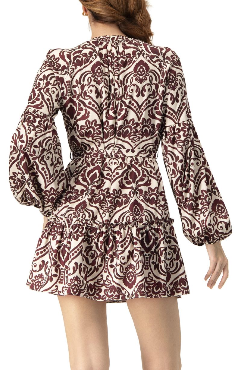 Women's Puff Sleeve Abstract Print Short Dress