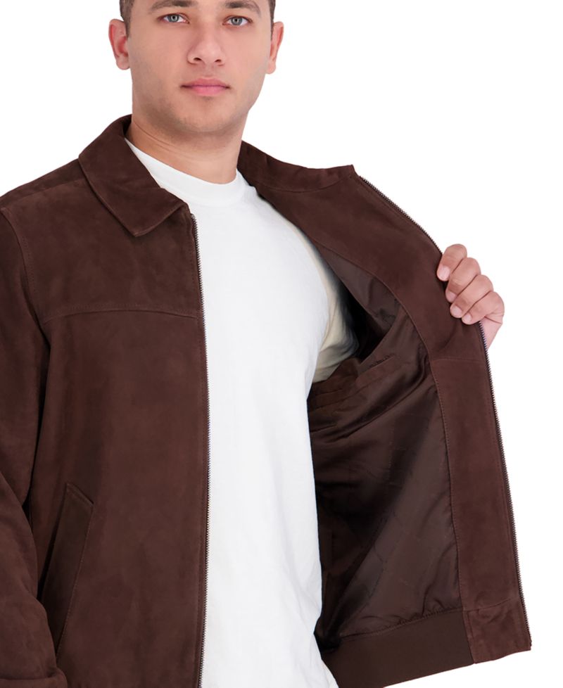 Men's Genuine Suede Shirt-Collar Bomber Jacket