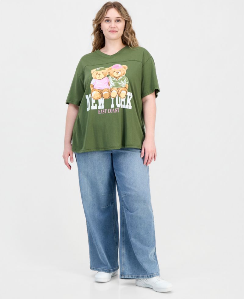 Trendy Plus Size New York Bear Graphic Varsity Boyfriend T-Shirt