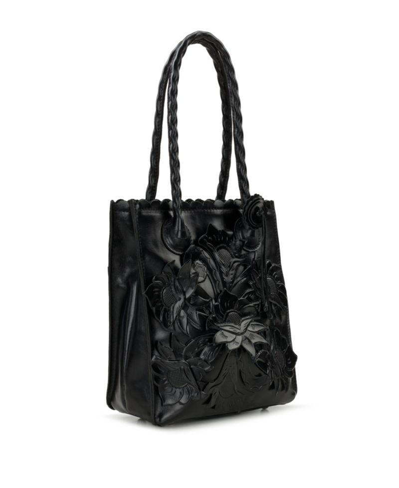 Charline Cavo Small Tooled Leather Applique Tote Handbag