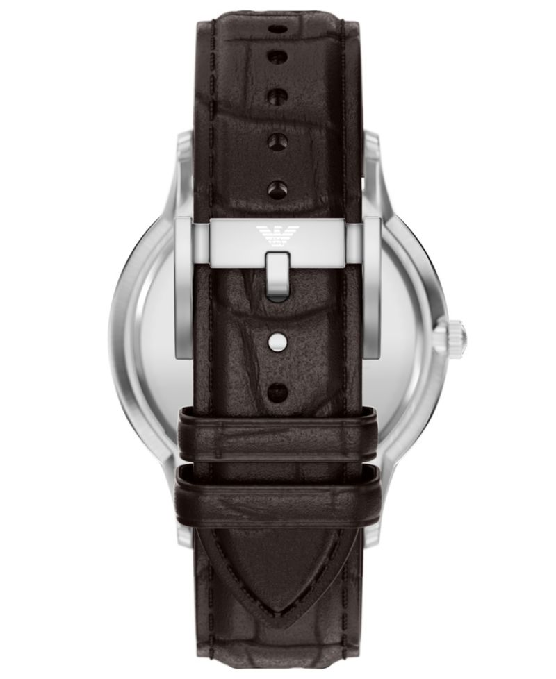 Men's Quartz Three-Hand Brown Leather Watch, 43mm