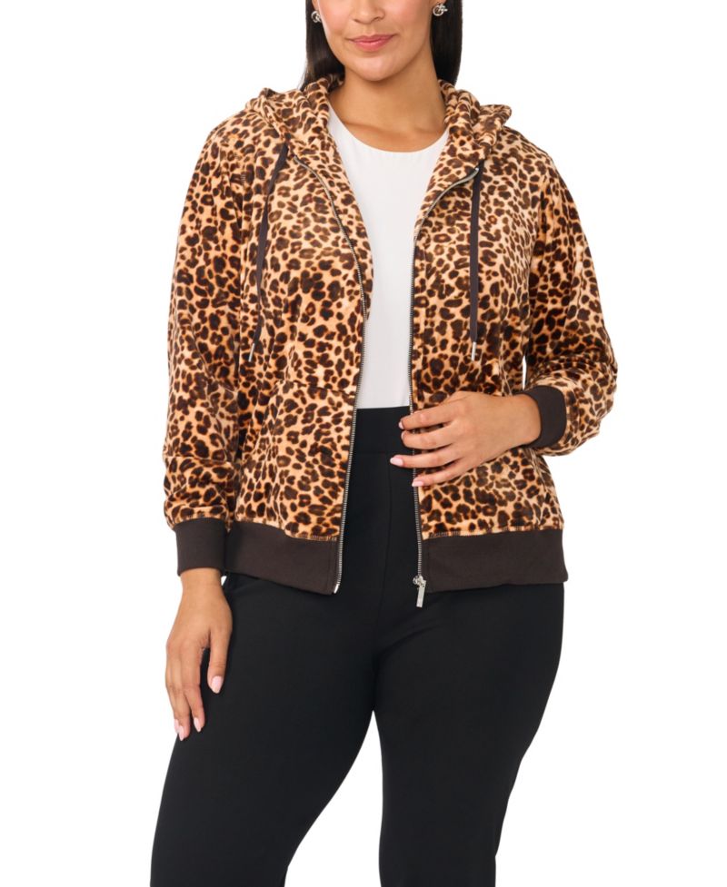 Plus Size Leopard-Print Full-Zip Hoodie