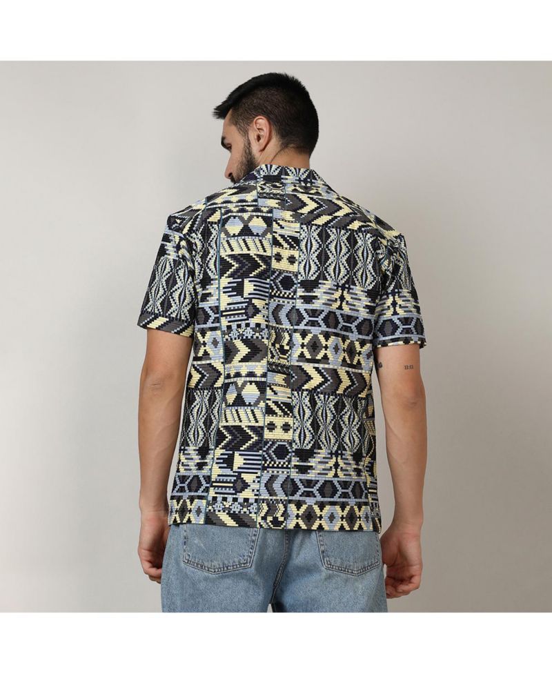 Men's Sky Blue & Lemon Yellow Bohemian Shirt