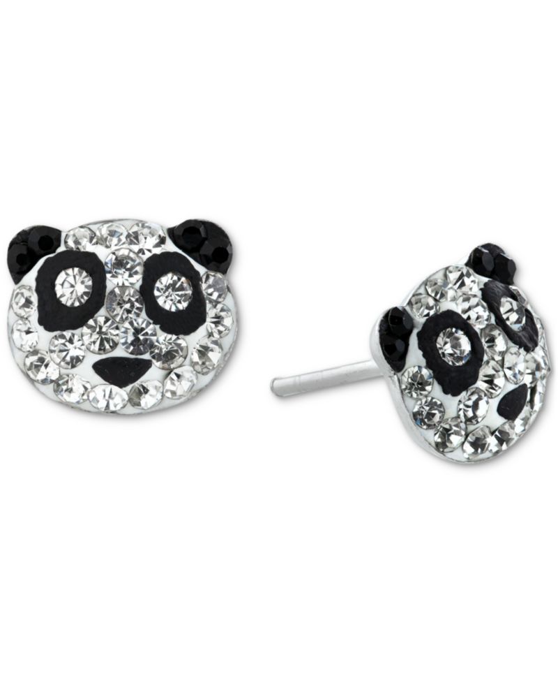 Crystal Pav&eacute; Panda Head Stud Earrings in Sterling Silver