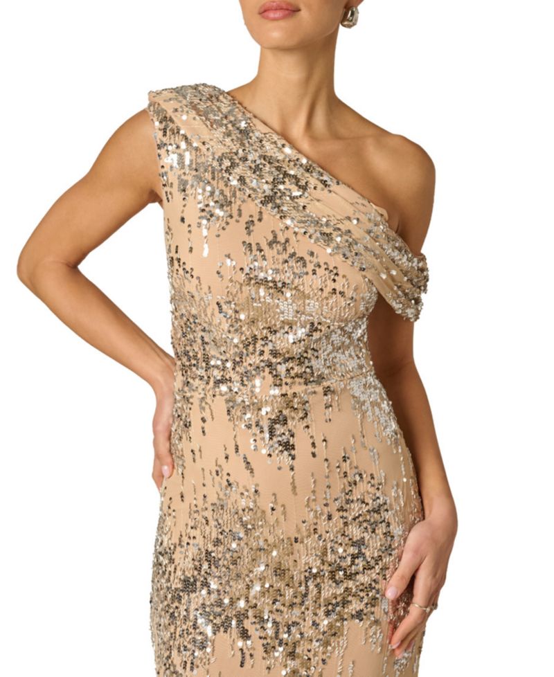 Women's Draped Sequin One-Shoulder Ball Gown
