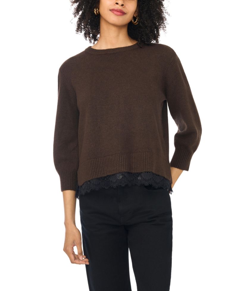 Women's Chenille Embroidery 3/4-Length Sleeve Sweater