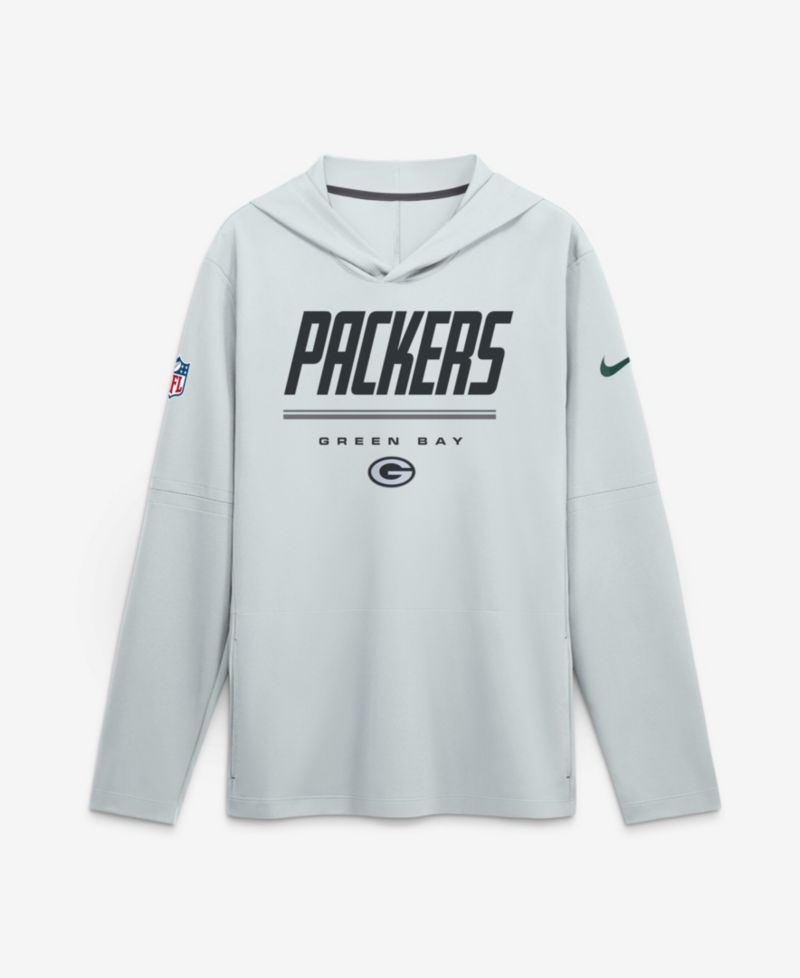 Men's Platinum Green Bay Packers Sideline Lightweight Long Sleeve Hooded Dri-FIT T-Shirt