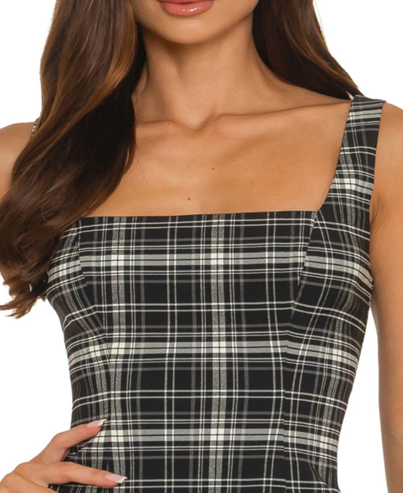 Juniors' Square Neck Drop-Waist Contrast Bow Detail Dress