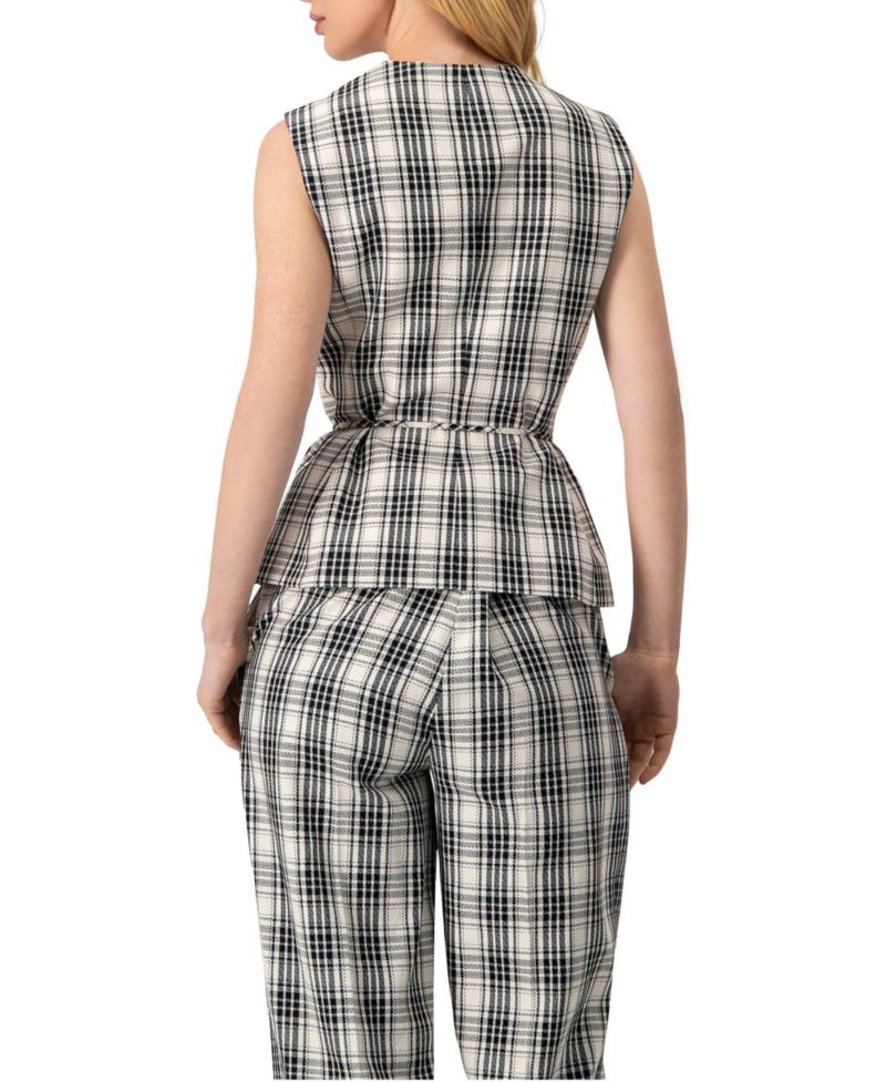 Women's Plaid Vest with Tie Belt