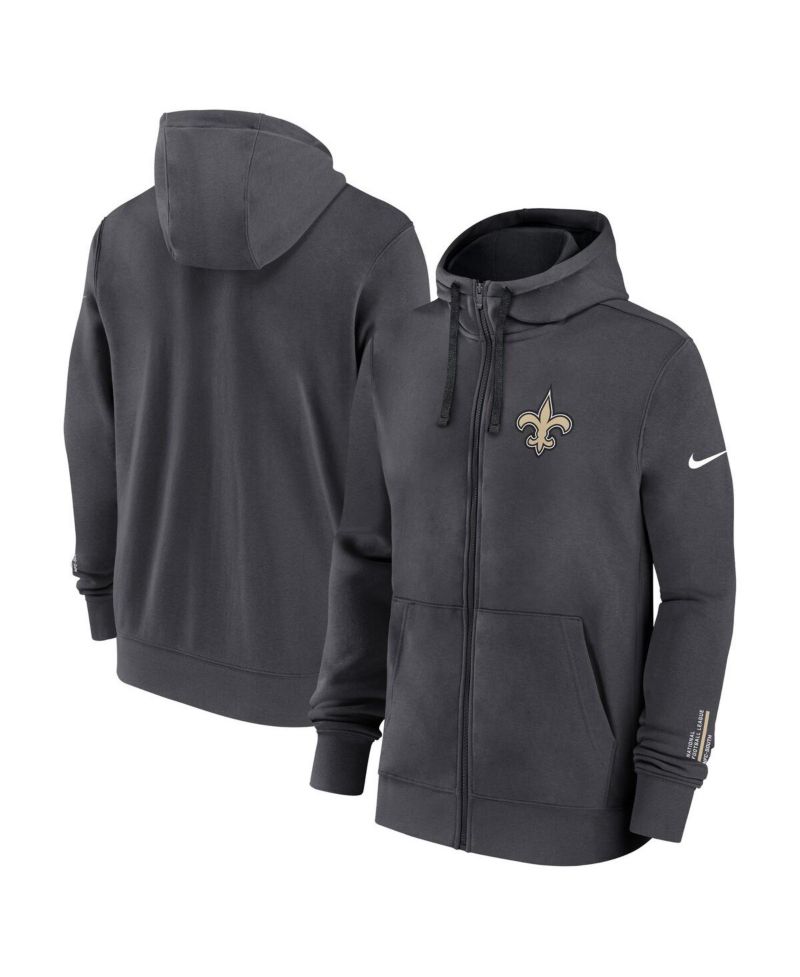 Men's Anthracite New Orleans Saints Primetime Club Full-Zip Hoodie
