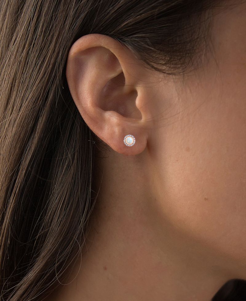 Lab-Grown Opal (1/5 ct. t.w.) & Lab-Grown White Sapphire (1/5 ct. t.w.) Halo Stud Earrings