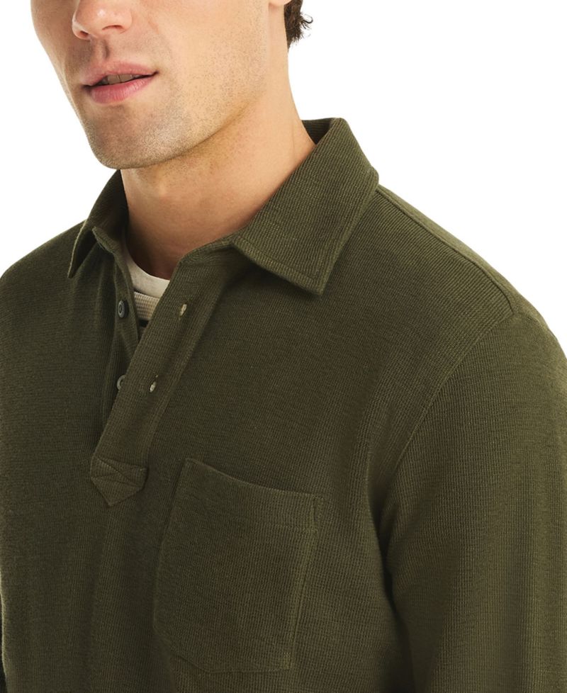 Men's Waffle-Knit Cotton-Blend Long-Sleeve Polo Shirt