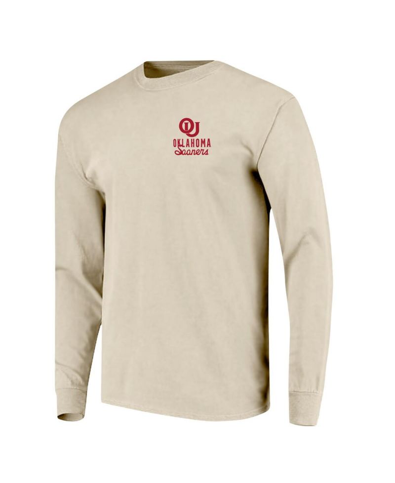 Men's Natural Oklahoma Sooners Comfort Colors Mascot Overlay Long Sleeve T-Shirt