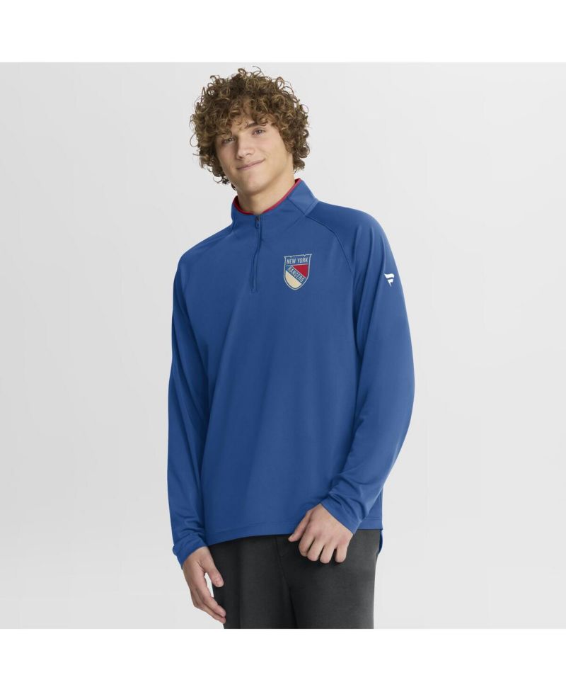Men's Blue New York Rangers Authentic Pro Rink Training Centennial Raglan Quarter-Zip Pullover Sweatshirt