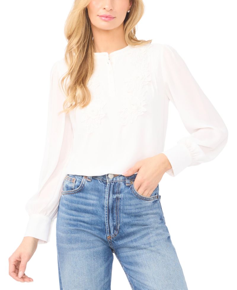 Women's Crewneck Floral Applique Top