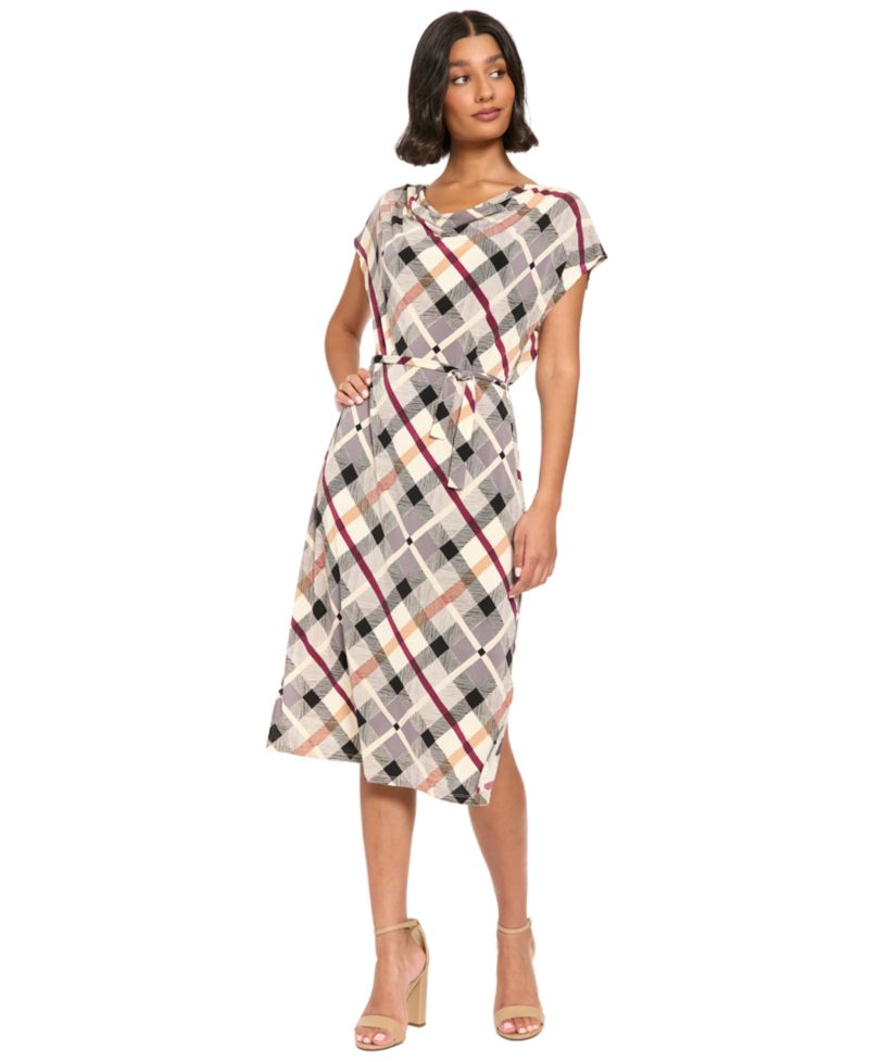 Women's Midi A-Line Cowl Neck Dress