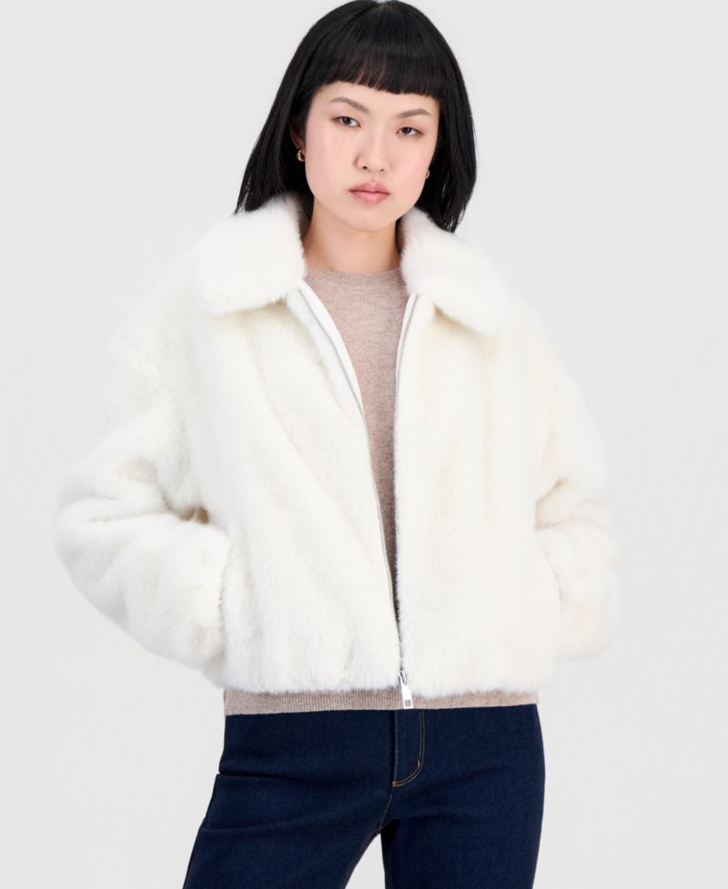 Women's Collared Faux-Fur Bomber Coat
