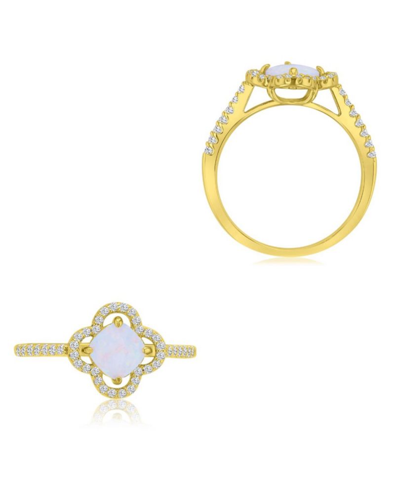 14k Gold-Plated Opal Clover Fashion Ring