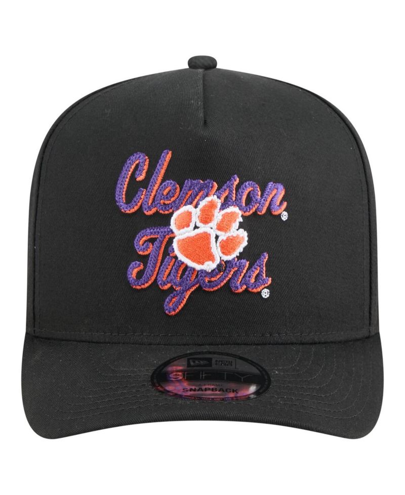 Men's Black Clemson Tigers Vintage Chainstitch 9FIFTY A-Frame Snapback Hat