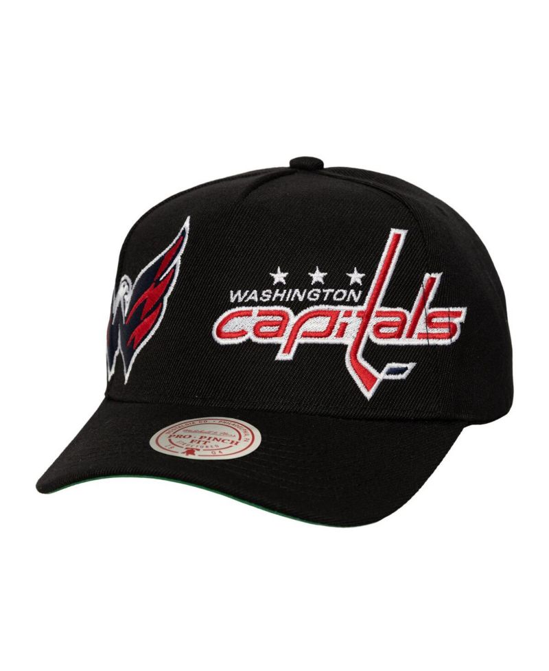 Men's Black Washington Capitals Busted Logo Wordmark Wrap-Around Pro Pinch Adjustable Hat