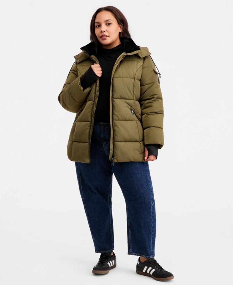 Plus Size Hooded Quilted Puffer Coat