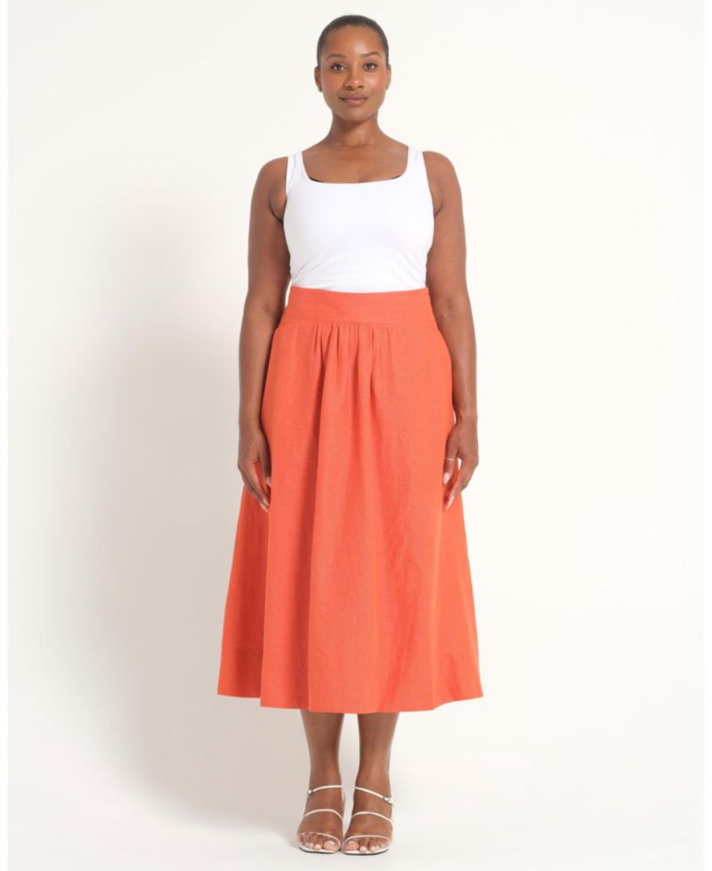 Women's Kaia Linen Gathered A-Line Midi Skirt