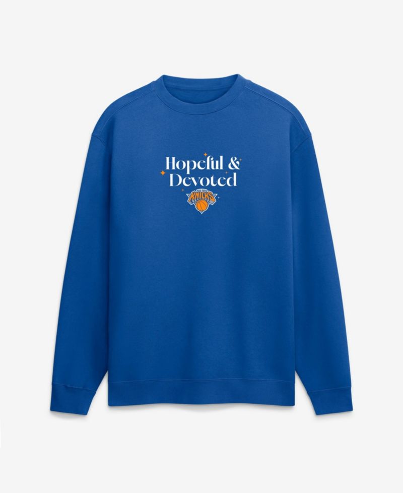 Men's Blue New York Knicks Hopeful Devoted Fleece Crew Sweatshirt