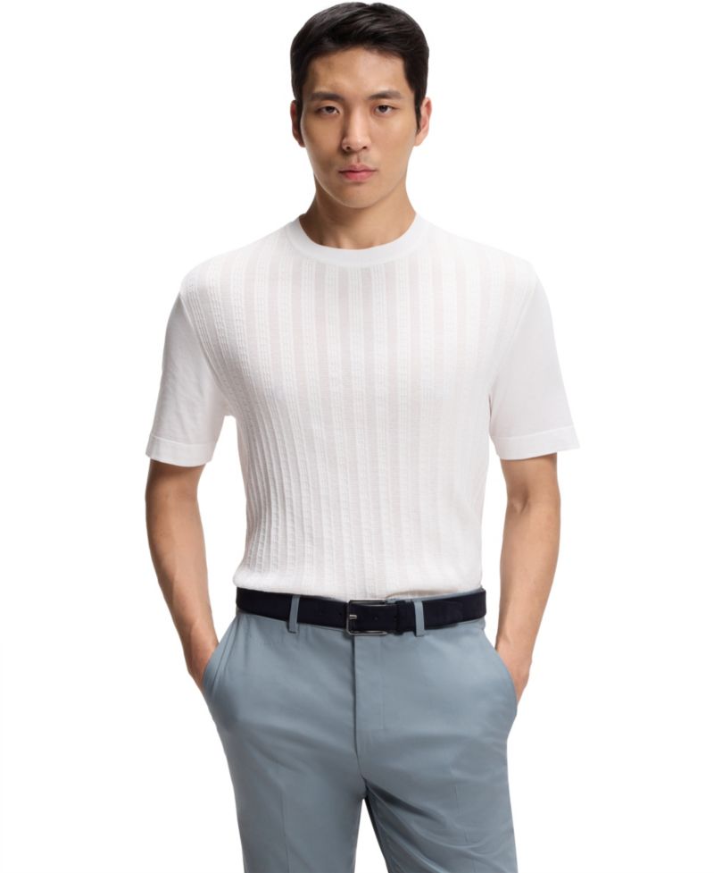 Men's Cotton-Silk Cable-Knit Front Panel T-Shirt