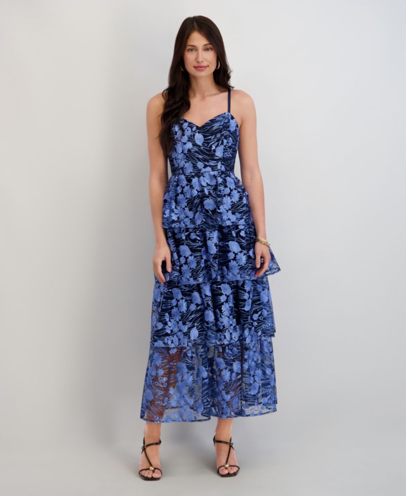 Women's Embroidered Mesh Sleeveless Maxi Dress