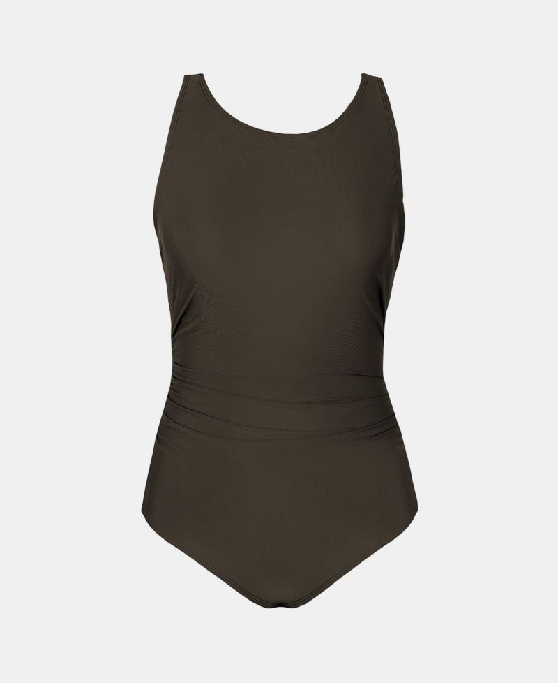Women's Tummy Control High Neck Cutout Back Hook Mesh One Piece Swimsuit