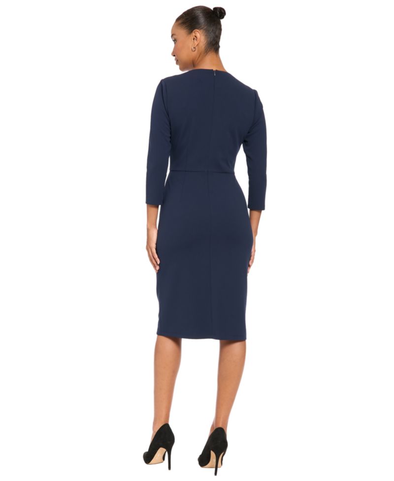 Petite Sheath Midi 3/4 Sleeve Dress