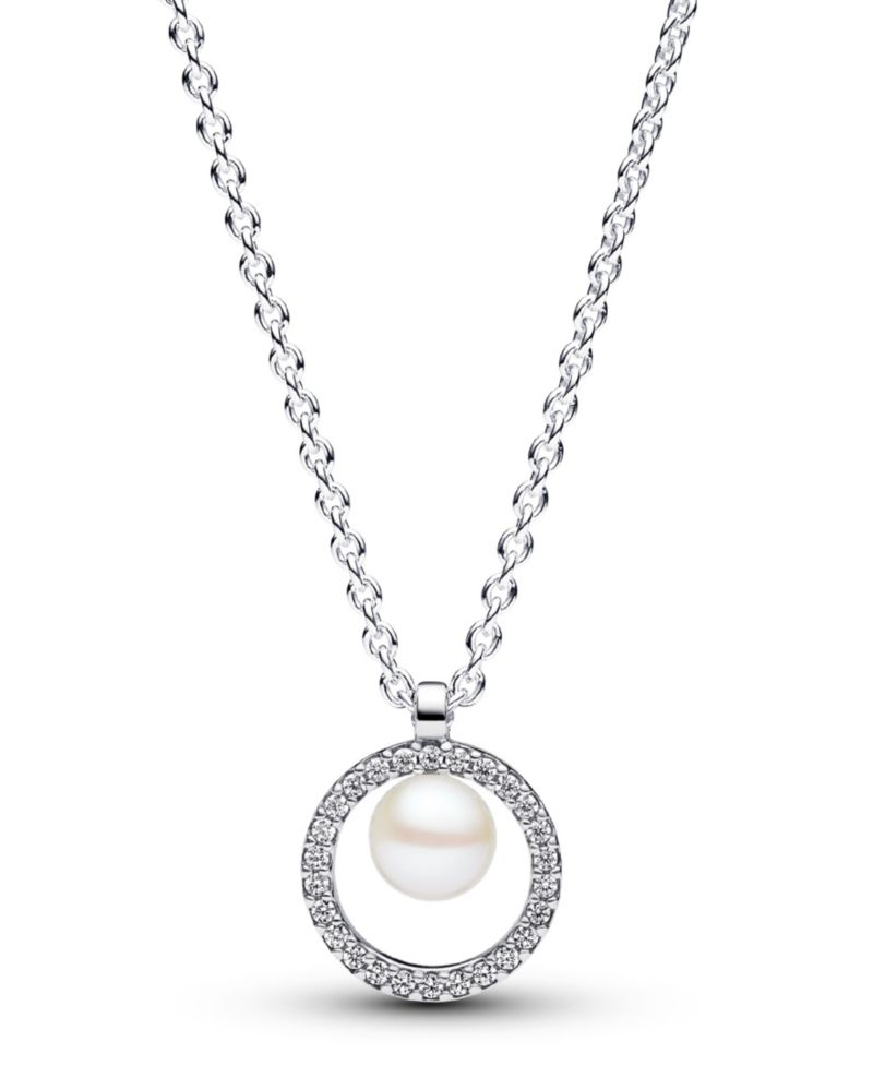 Sterling Silver Sparkling Treated Freshwater Cultured Pearl Pave Collier Necklace