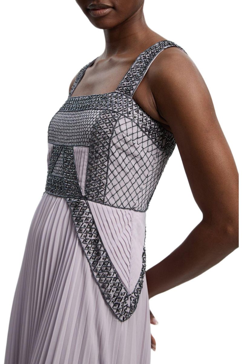 Women's Embellished Pleated Woven Midi Dress