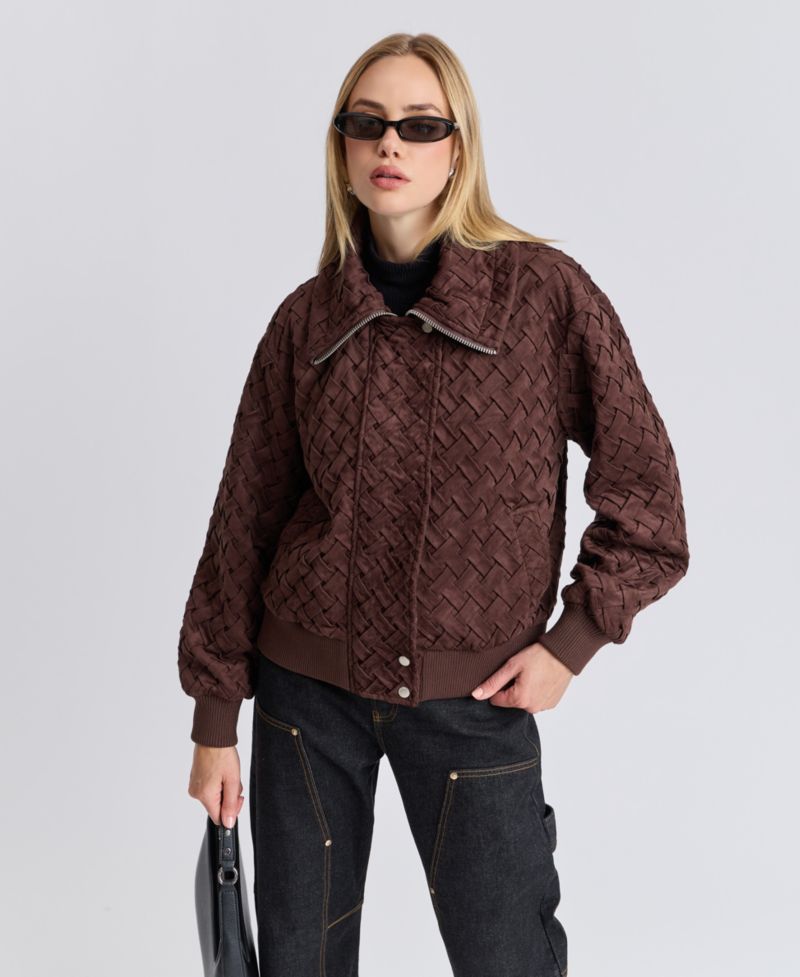 Women's Oversized Basketweave Faux Suede Bomber Coat