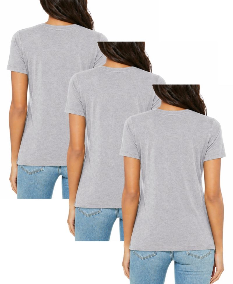 Women's Loose Fit Short Sleeve V-Neck Cotton Stretch Tees-3 Pack
