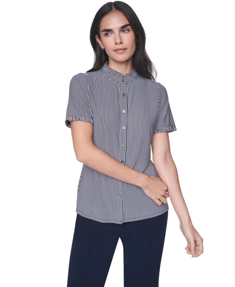 Women's Short-Sleeve Striped Ruffle Blouse