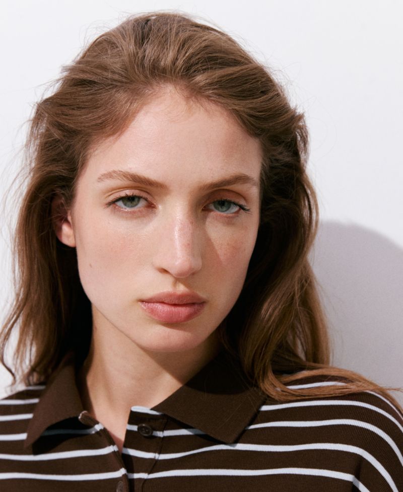 Women's Contrasting Stripes Long-Sleeve Cotton Striped Polo Shirt