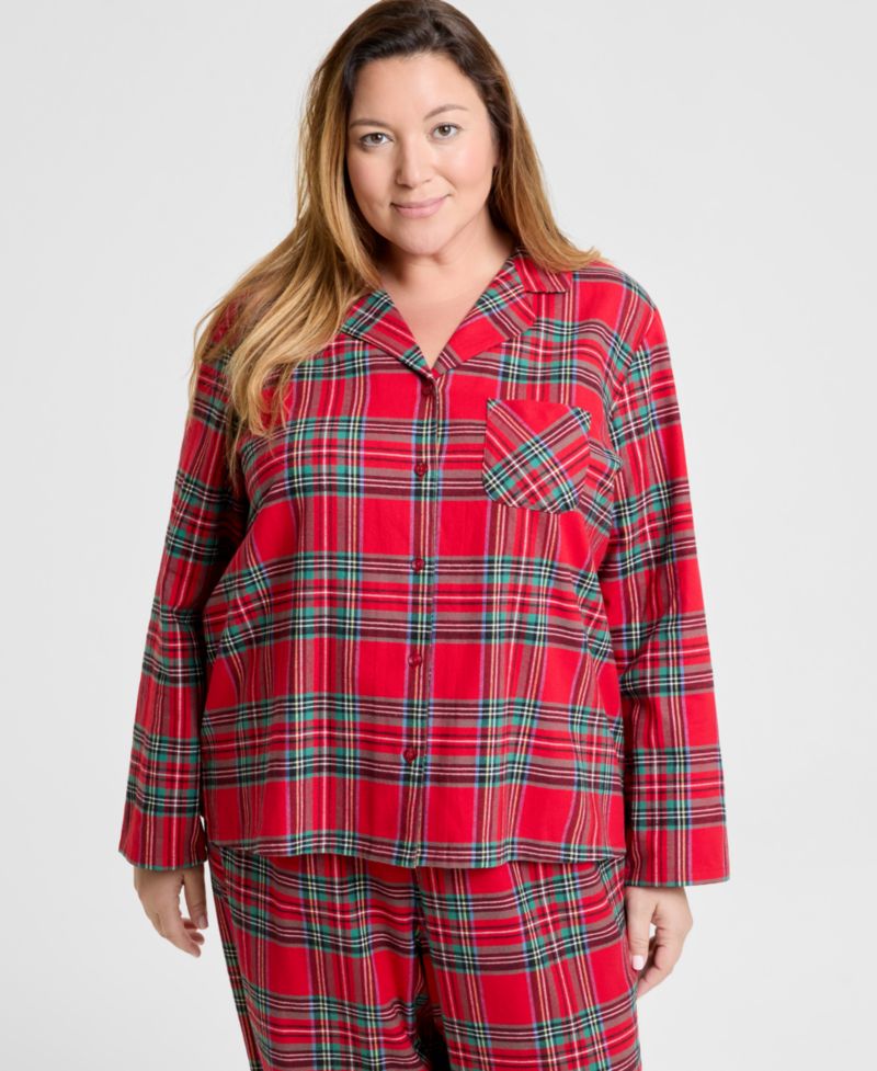 Plus Size Brinkley Plaid Notch Collar Matching Family Pajamas Set