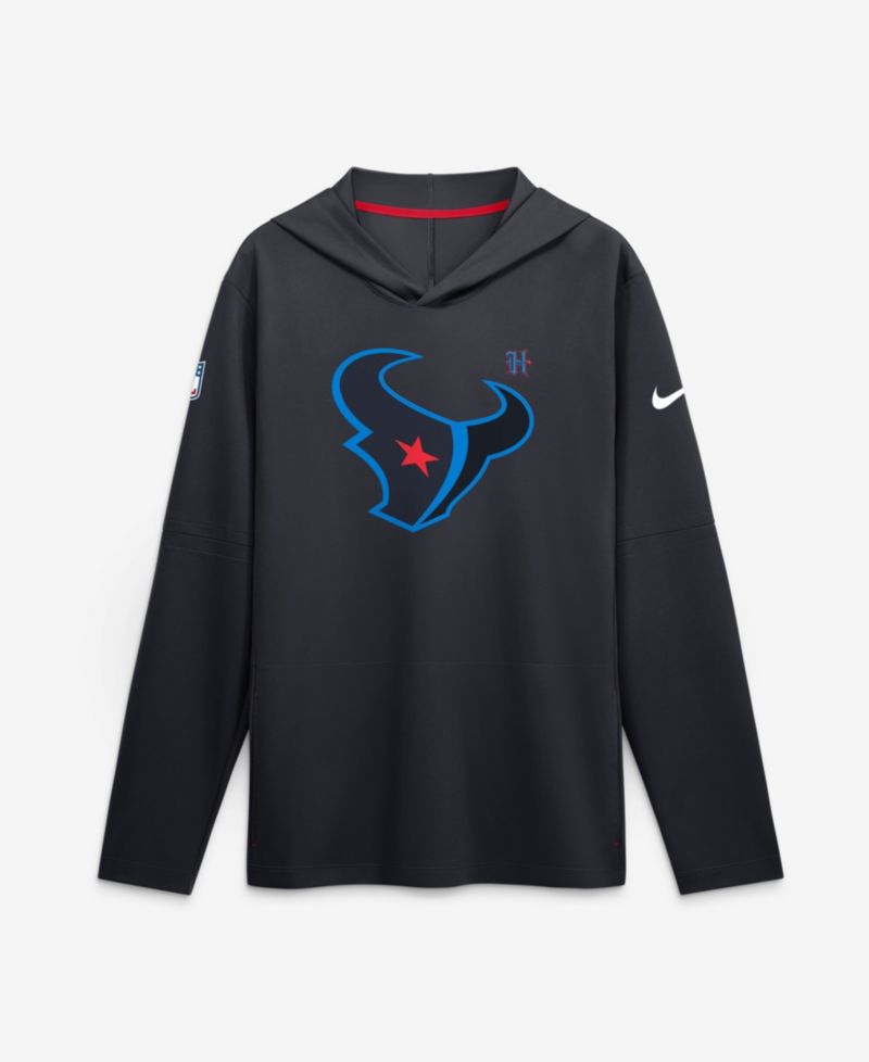 Men's Navy Houston Texans Sideline Dri-FIT Long Sleeve Hooded T-Shirt