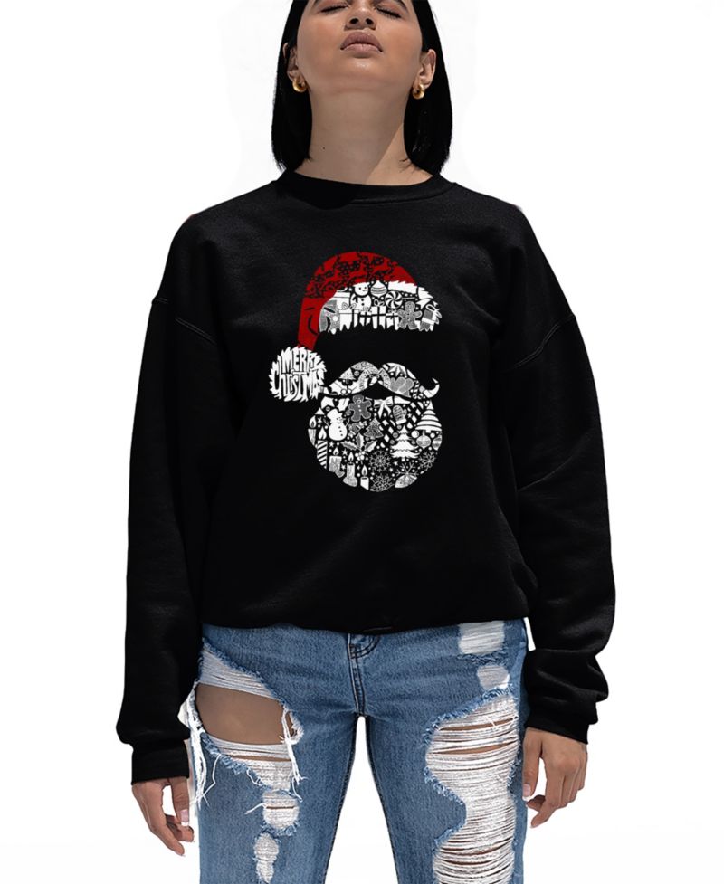 Women's Santa Pics Word Art Crew Neck Sweatshirt