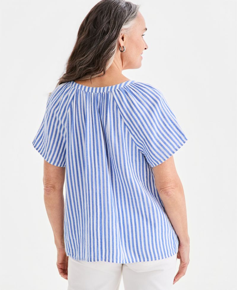 Petite Slit V-Neck Raglan-Sleeve Cotton Top