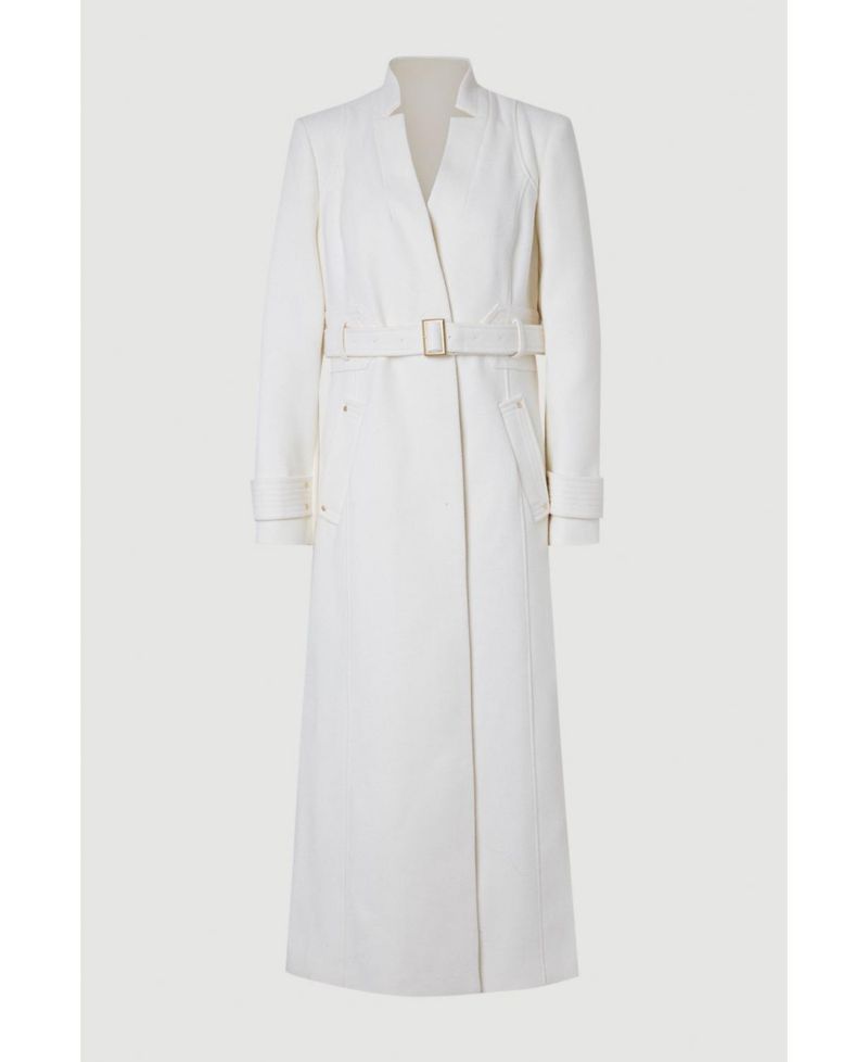 Women's Wool Notch Neck Belted Maxi Coat