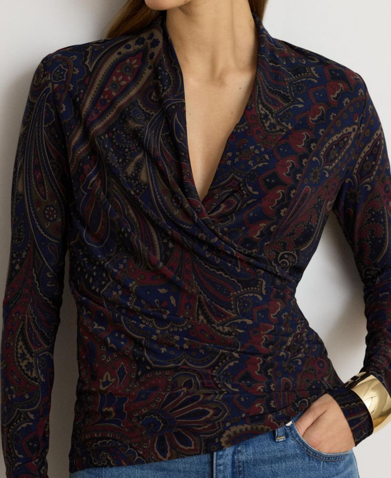 Women's Paisley Long-Sleeve Surplice Top